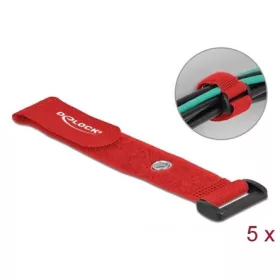   Delock Befűzős kábelkötegelő tépőzárral és szorító karikával hossza 190 mm, szélessége 25 mm, 5 db.