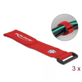   Delock Befűzős kábelkötegelő tépőzárral és szorító karikával hossza 280 mm, szélessége 38 mm, 3 db.