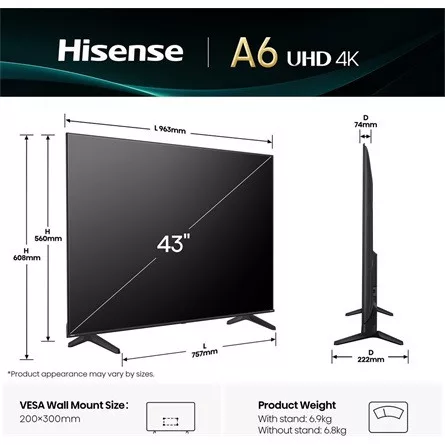 Hisense 43" 43A6Q 4K UHD Smart LED TV