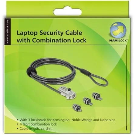 Delock Kensington Noble Wedge & Nano 3-zárófejes kombinációzáras fekete-ezüst