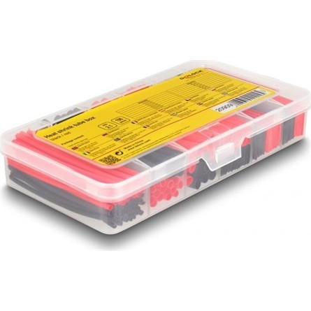 Delock 196 db. fekete / piros, 2:1 zsugorodási arányú hőre zsugorodó tömlő rekeszes tároló dobozban