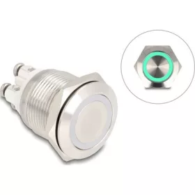   Delock Nyomógomb beszereléshez 19 mm 4 db. csavarhely LED zöld