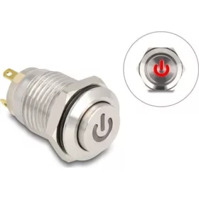   Delock Nyomógomb beszereléshez 12 mm 4 x forrasztási csatlakozó LED piros bekapcsolási szimbólum