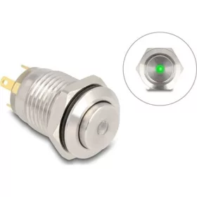   Delock Nyomógomb beszereléshez 12 mm 4 x forrasztási csatlakozó LED zöld pont