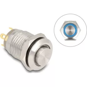   Delock Nyomógomb beszereléshez 12 mm 4 x forrasztási csatlakozó LED kék