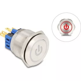   Delock Nyomógomb beszereléshez 25 mm 6 x forrasztási csatlakozó LED piros bekapcsolási szimbólummal + gyűrű