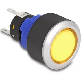   Delock Kiálló nyomógomb installációhoz 22 mm 5 db. forrasztott csatlakozó működtetővel lapos, műanyag sárga LED világítá