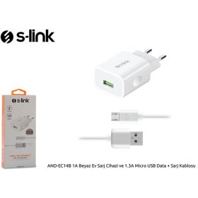   S-Link Hálózati töltő - AND-EC14B Micro USB (1db USB, 5V/1A, 5W, Micro USB 100cm adat+töltőkábel, fehér)