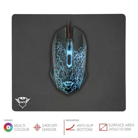 Trust GXT 783 Izza optikai USB gaming egér + egérpad (245x210x3mm) fekete
