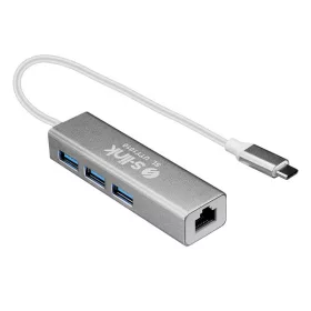   S-Link Notebook dokkoló - SL-UTY1010 (USB-C apa, RJ45 Ethernet anya, 3xUSB anya, Type-C anya, 4K, 30Hz, fém, szürke)