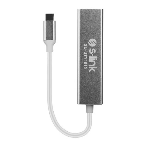 S-Link Notebook dokkoló - SL-UTY1010 (USB-C apa, RJ45 Ethernet anya, 3xUSB anya, Type-C anya, 4K, 30Hz, fém, szürke)