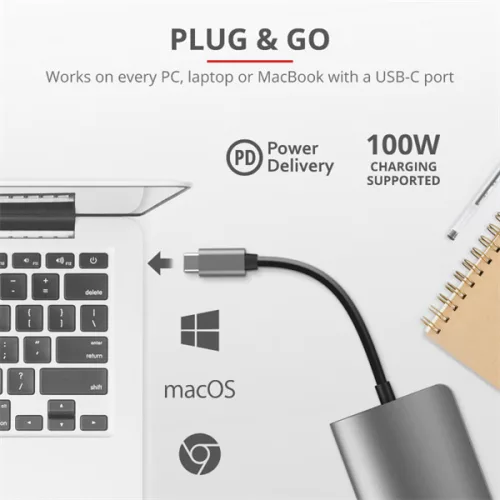 TRUST Hétfunkciós USB-C többportos adapter 23775 (Dalyx 7-in-1 USB-C Multiport Adapter)