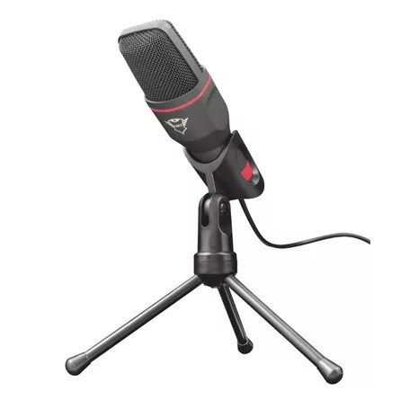 Trust Mikrofon - GXT 212 Mico (Studió design; 3,5mm jack + USB adapter; 180cm kábel; állvány; fekete-vörös)