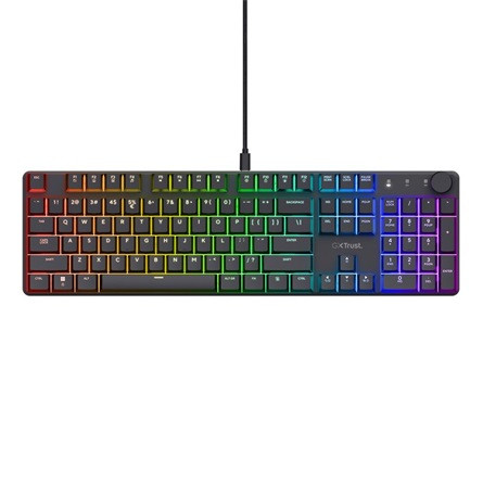 Trust Billentyűzet Gamer - GXT866 Torix (Mechanikus, Huano switch; RGB LED háttérvilágítás; USB; fekete; angol)