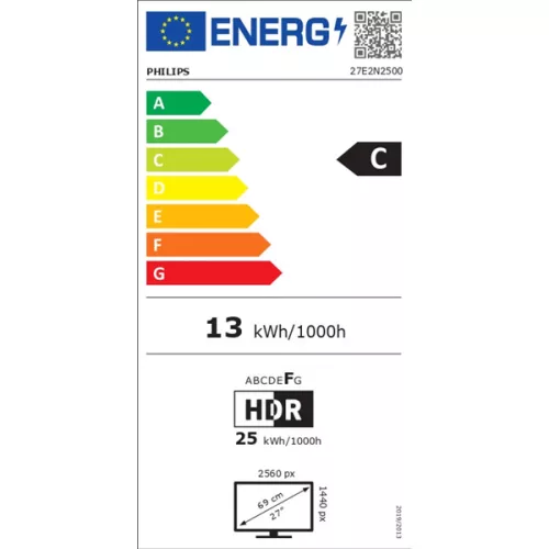 PHI MON Philips IPS monitor 27" 27E2N2500, 2560x1440, 16:9, 300cd/m2, 4ms, VGA/DisplayPort/HDMI, 120 Hz , hangszóró