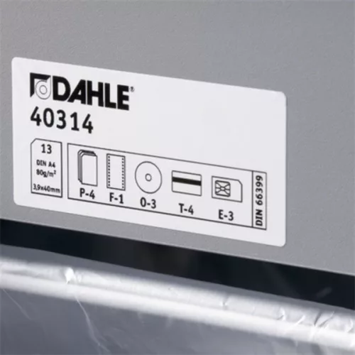 DAHLE Iratmegsemmisítő 40206 BaseCLASS, CD/DVD/Kártya/Gémkapocs, 19 lap (70gr), 16 lap (80gr), P-2O-2|T-2|E-2|, 40 liter