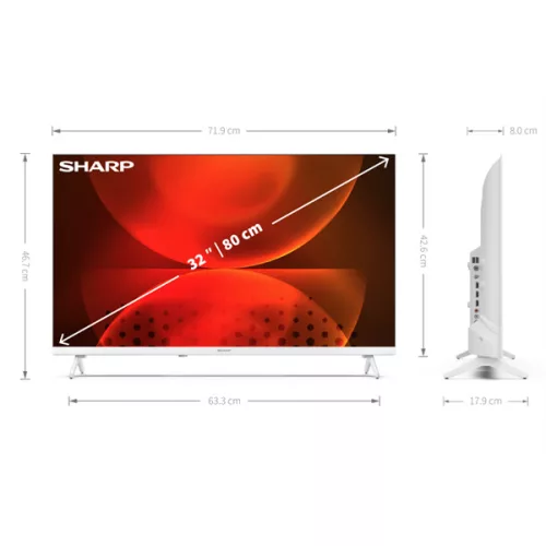 SHARP 32FH2EW 32"/80cm HD Android LED TV, 1366x768, 3xHDMI/2xUSB, Fehér