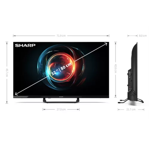 SHARP 32FH8EA 32"/80cm Full HD Android LED TV Harman/Kardon hangszórókkal, 1920x1080, 3xHDMI/2xUSB
