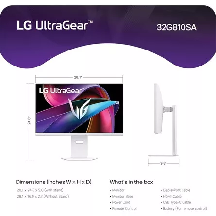 LG 32G810SA-W UltraGear 31.5" IPS LED smart gaming monitor fehér 144Hz G-Sync / FreeSync Premium (USB-C: 65W)
