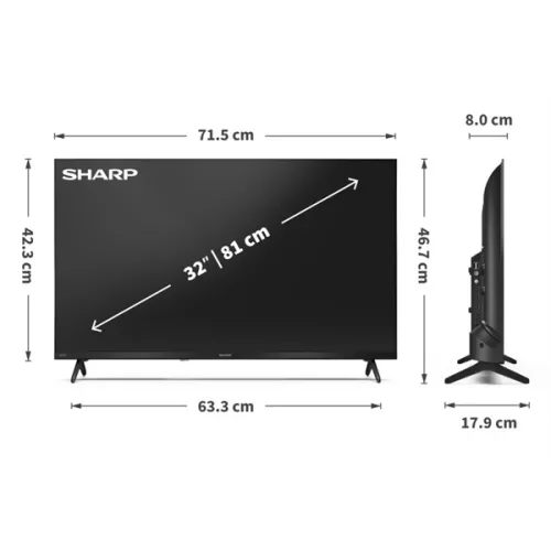 SHARP 32HF2265E 32"/81cm HD Ready LED Google TV, 1366x768, 3xHDMI/2xUSB, Fekete