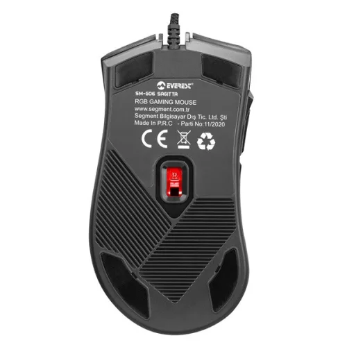 Everest Gamer Egér - SM-G06 SAGITTA  (6400 DPI, 8gomb, 1,5m harisnyázott kábel,optikai, fekete, RGB LED)