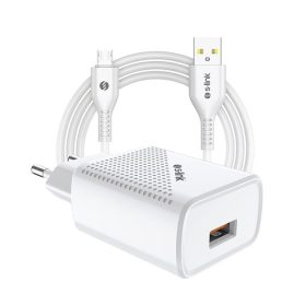   S-Link Hálózati töltő - SL-EC40M (1db USB, 5V/2.4A, 12W, Gyorstöltés, Micro-USB 100cm adat+töltőkábel, fehér)