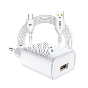   S-Link Hálózati töltő - SL-EC40T (1db USB, 5V/2.4A, 12W, Gyorstöltés, USB Type-C, 100cm adat+töltőkábel, fehér)