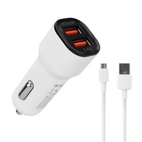   S-Link Autós töltő - SL-EC30M (2db USB, 5V/2.4A/3,4A, 17W, Micro usb, 100cm adat+töltőkábel, fehér)