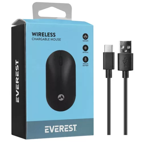 Everest Vezeték nélküli Egér - SMW-399 Black Rechargeable Su