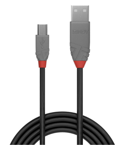 Lindy 1m USB 2.0 Type A to Mini-B Cable, Anthra Line