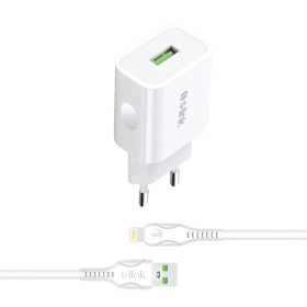   S-Link Hálózati töltő - AND-EC14B Lightning  (1db USB, 5V/1A, 5W, Lightning-USB 100cm adat+töltőkábel, fehér)