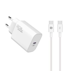   S-Link Hálózati töltő - SL-EC62TP (20W, QC4.0 Gyorstöltés,Type-C to Type-C, 100cm adat+töltőkábel, fehér)