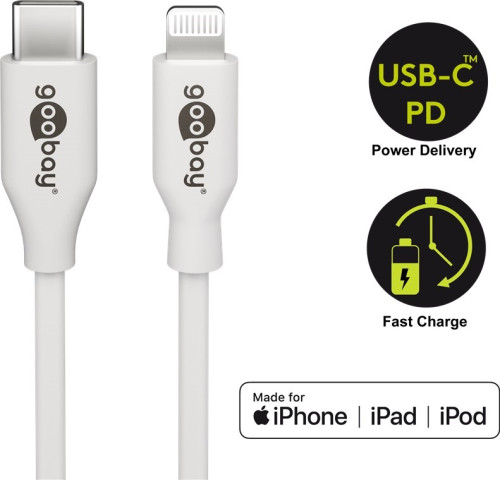 Goobay Lightning - USB Type-C adat- és töltőkábel, 1m, fehér