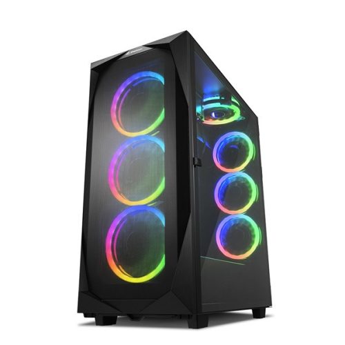 Sharkoon Számítógépház - REV 300 RGB (fekete; E-ATX,ATX; alsó táp; 7x120mm; 2xUSB3.0, 2xUSB2.0, 1xUSB Type-C; I/O)