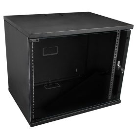   S-Link Rackszekrény - 9U 19" fali kivitel (400x530x400mm, Flatpack, Sötétszürke/fekete)