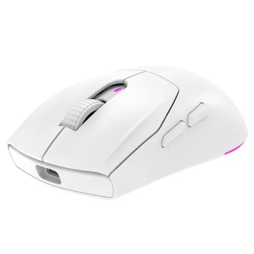 Rampage Vezeték Nélküli Egér - PROTE M5 PRO (PAW3395, Huano 80M, 2600DPI, 500mAh, 6 gomb, RGB, Type-C, fehér)