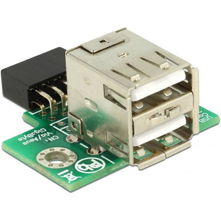 Delock USB-A Pinheader 9pin -> 2db USB-A 2.0 F/F adapter