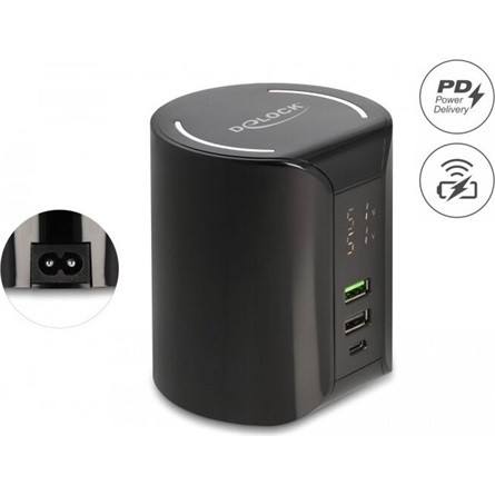 Delock USB és vezeték nélküli töltő 1 db. USB Type-C  PD és 2 db. A-típusú USB 58 W-tal