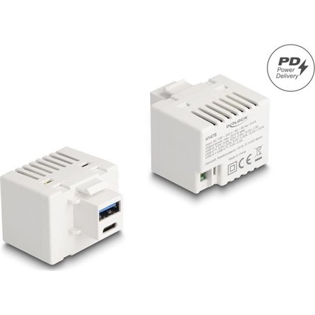 Delock Keystone Modul A-típusú USB-vel és USB Type-C  töltő porttal PD 20 W fehér