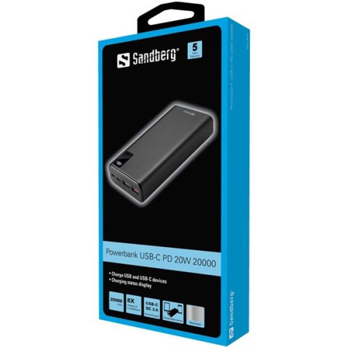 Sandberg Akkubank - Powerbank USB-C PD 20W 20000 (20000mAh; 1xUSB-C+2xUSB-A)
