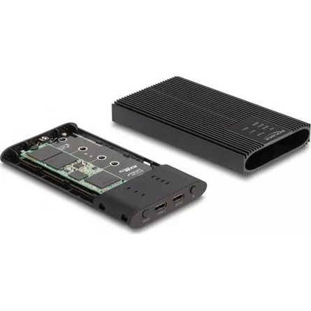 Delock USB 20 Gbps külső ház 2 db. M.2 NVMe PCIe SSD számára USB Type-C  anyával és RAID-del - eszköz nélküli szerelés l