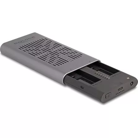 Delock Külső USB 20 Gbps ház 2 x M.2 NVMe PCIe SSD-hez USB Type-C  anyával és klón funkcióval
