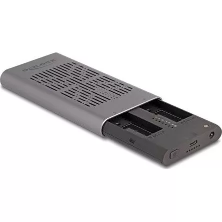 Delock Külső USB 20 Gbps ház 2 x M.2 NVMe PCIe SSD-hez USB Type-C  anyával és klón funkcióval