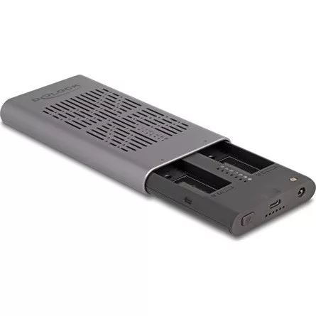 Delock Külső USB 20 Gbps ház 2 x M.2 NVMe PCIe SSD-hez USB Type-C  anyával és klón funkcióval