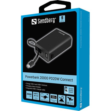 Sandberg Connect 20000mAh LiPo powerbank fekete