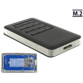   Delock Külso ház M.2 B kulcsmodul 42 mm SSD-hez > USB 3.0 Micro B-típusú anya titkosítás funkcióval