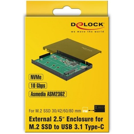 Delock Külso 2.5? doboz M.2 NVMe PCIe SSD-hez, mely USB 3.1 Gen 2 USB Type-C