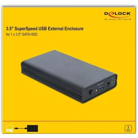 Delock Külso ház 3.5  SATA HDD számára SuperSpeed USB 3.1 Gen 1 csatlakozóval