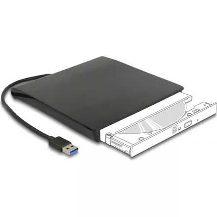 Delock Külső váz 12,7 mm magasságú, 5.25  Slim SATA meghajtókhoz SuperSpeed USB 5 Gbps A-típusú apa csatlakozóval