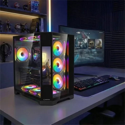 Rampage Számítógépház - NOVA (fekete; üveg; ATX; 9,17" TFT kijelző, 7x120mm RGB, 1xUSB3.0 + 1xUSB2.0)